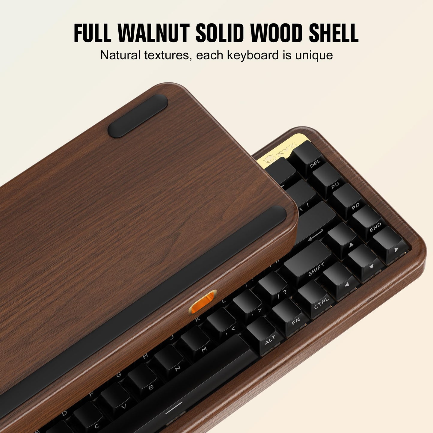 XVX M68 60% Mechanical Keyboard with Walnut Wooden Case, Gasket-Mounted Retro Gaming, Pre-lubed POM Switches, Hot Swappable Custom Wired, RGB Backlit, Cherry Profile