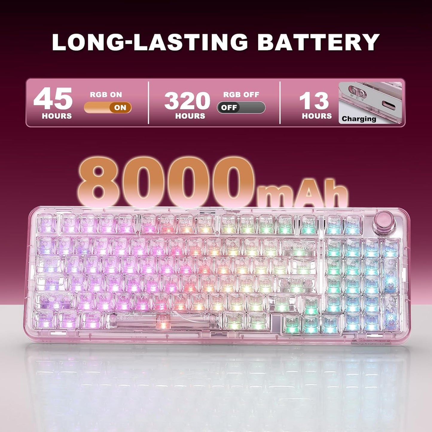 YUNZII X98 QMK/VIA Wireless Mechanical Gaming Keyboard with Knob,Tri-Mode BT5.0/USB-C/2.4GHz Hot Swappable Keyboard,Pre-lubed Switches Gasket Mount RGB Backlit for Wins/Mac (White, Snow Switch)