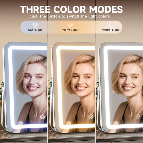 MINISO Vanity Mirror with Lights and Bluetooth Speaker, 10.6" x 13.8" LED Makeup Mirror, Light & Brightness Smart Sensor, Aluminum Alloy Metal White Frame, with 10X Magnifying Glass