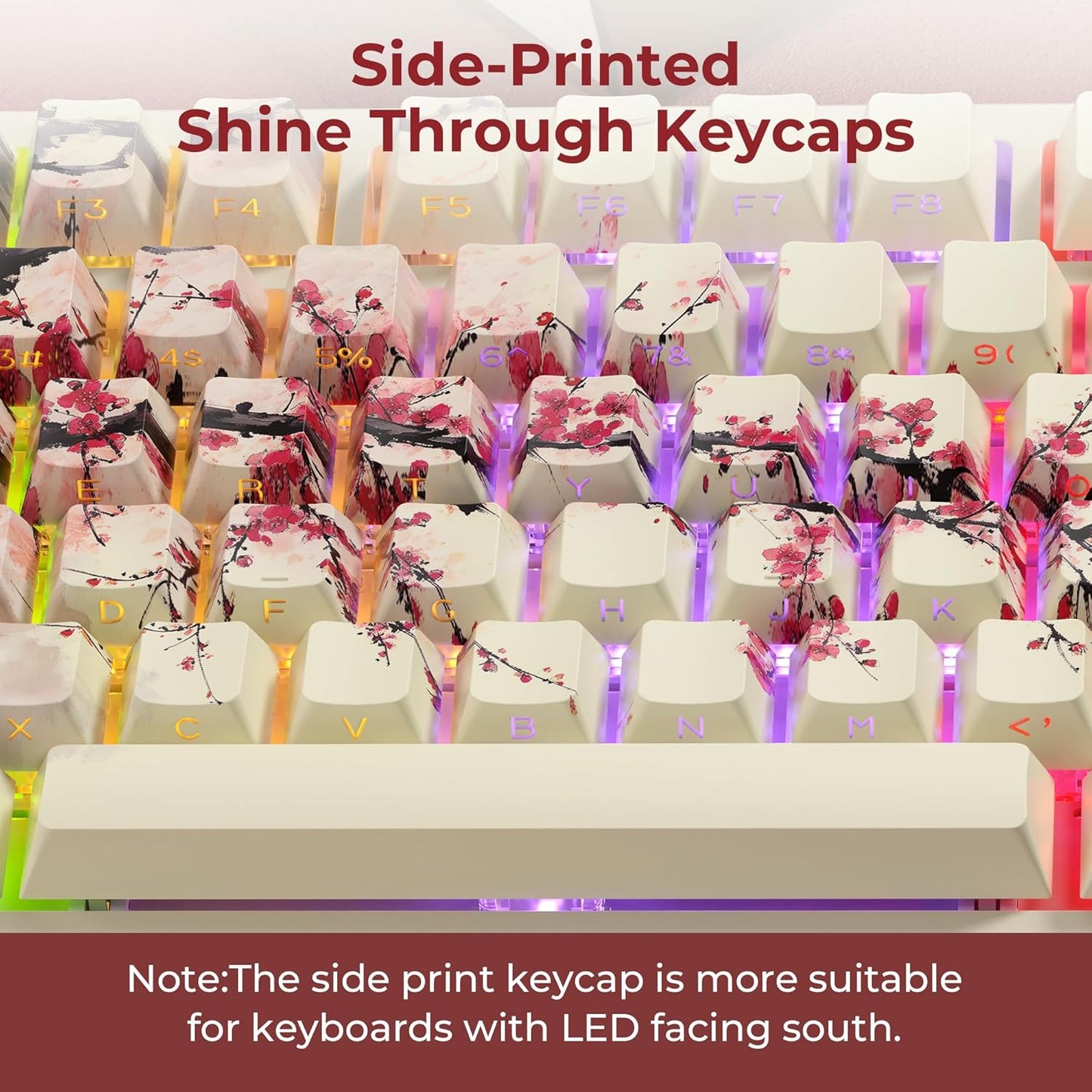 XVX Double Shot PBT Keycaps, Ink Plum Blossoms Keycaps, Side Printed Shine Through Keycap Sets, Cherry Profile Keyboard Caps with Dye Sublimation Suitable for MX Switches Mechanical Keyboard