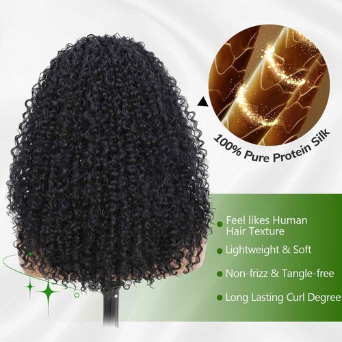 Fine Plus Curly Half Wig for Black Women, 3 in 1 Glueless Half Wig Seamless Flip Over Protein Synthetic Curly Wig Soft Fiber Feel Like Human Hair Long Lasting Curl Degree Lightweight Beginner Friendly