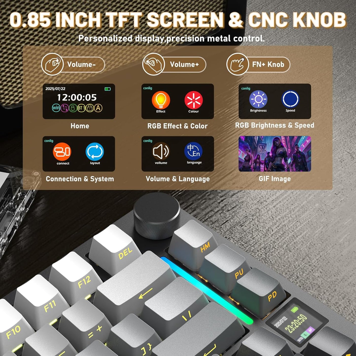 Attack Shark ajazz AK820 Wired Mechanical Gaming Keyboard with Volume Knob Hot Swappable 75% Gasket Keyboard 5-Layer Noise Absorbing Foam PBT Keycap Ice Blue Backlit Blue Switch for PC/Win/Mac-White