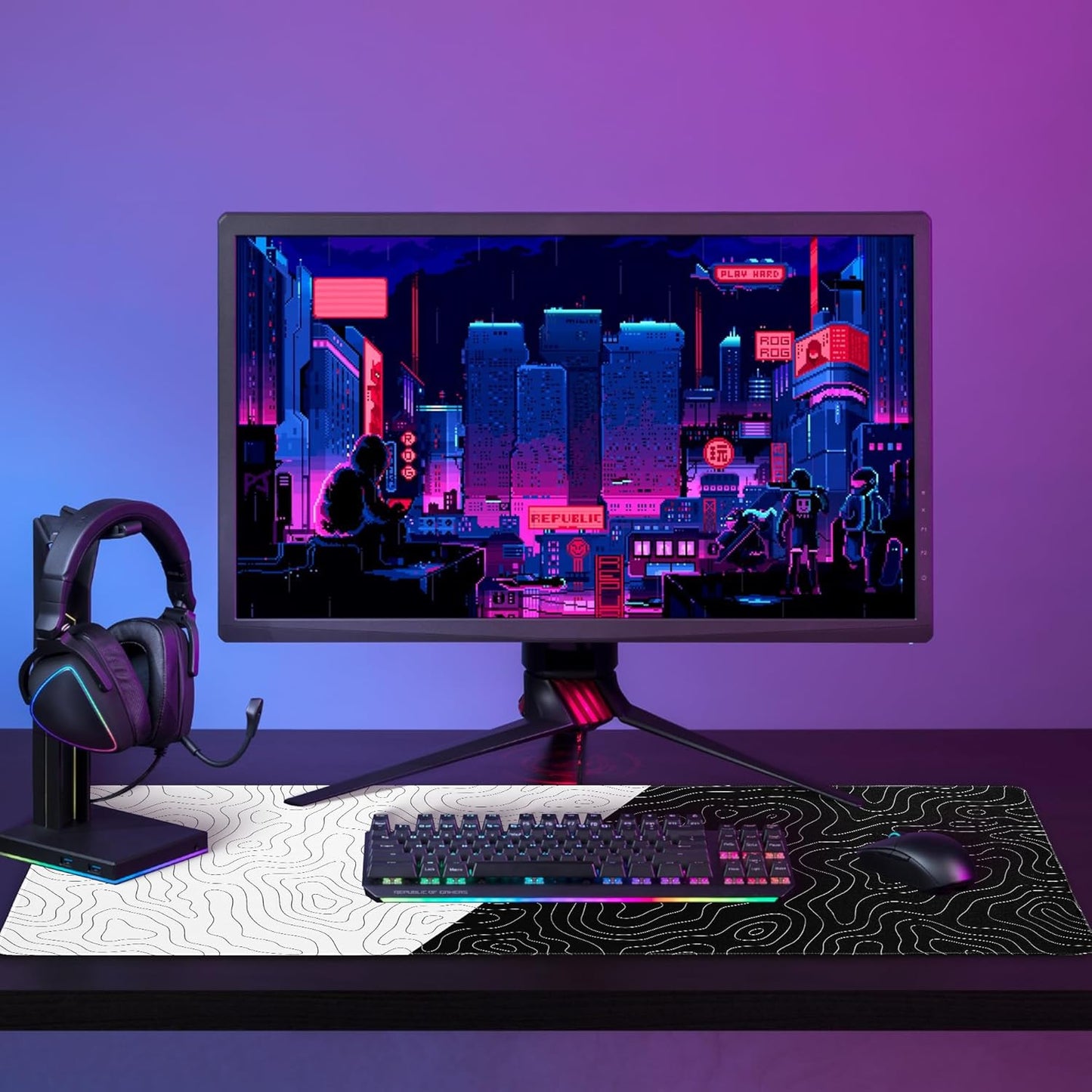 XVX Japanese Sea Wave Large Mouse Pad for Desk, Desk Mat with Seamed Edges, Waterproof Desk Pad, Gaming Mouse Pad Non-Slip Rubber Base, 31.5x11.8 Inch 3mm Thick Keyboard Pad Computer Mat, Kanagawa
