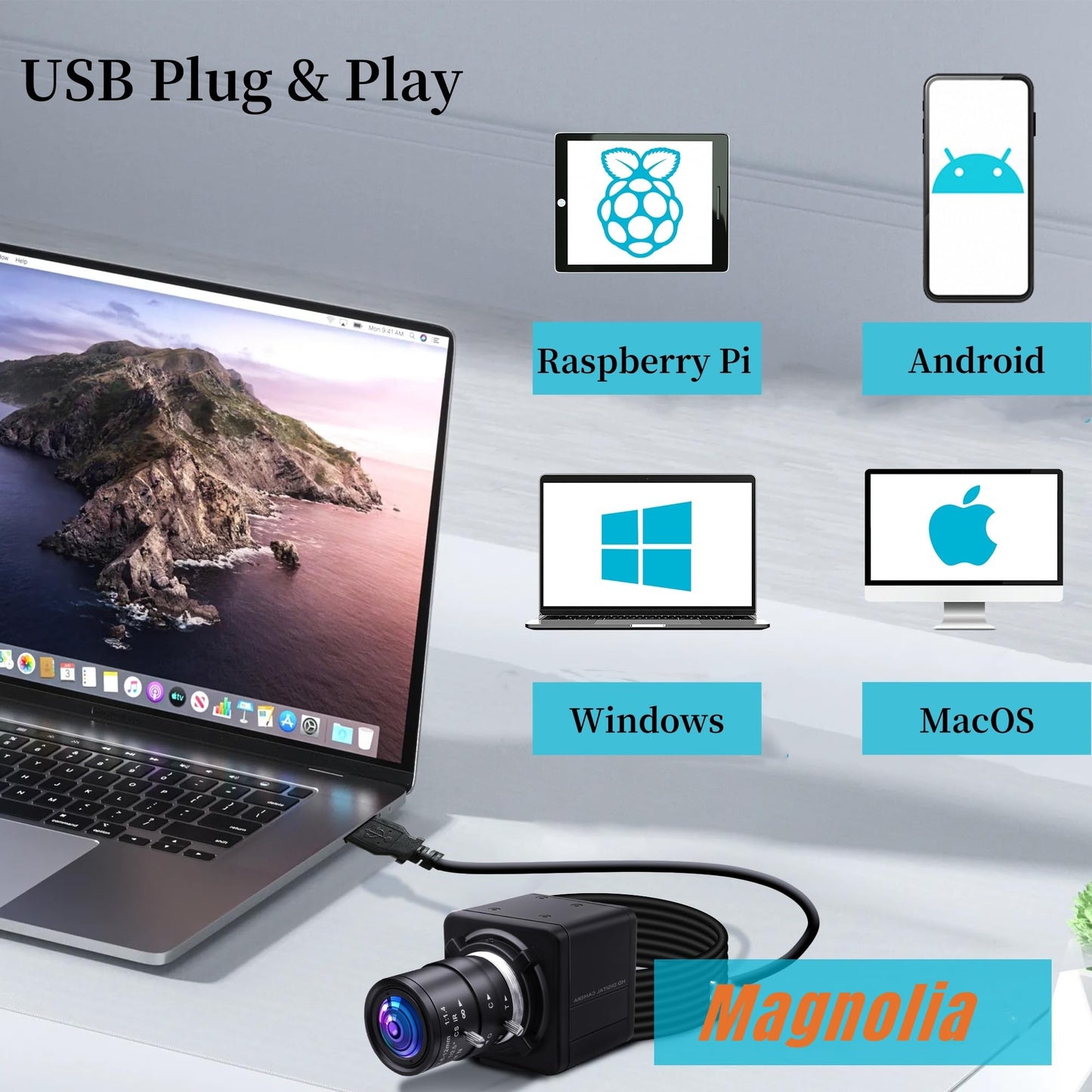 5MP USB Camera 2.8-12mm Varifocal Lens 4X Manual Zoom Lightburn Webcam OV5640 Sensor Close-up Camera 1944P Golf Swing Cameras Plug&Play for Mac Windows Linux Raspberry Pi