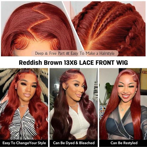 Beluck Reddish Brown 13x6 Lace Front Wigs Human Hair 180 Density 99j Burgundy Hd Lace Front Wigs Human Hair Pre Plucked Glueless Body Wave Frontal Wigs 24 Inch