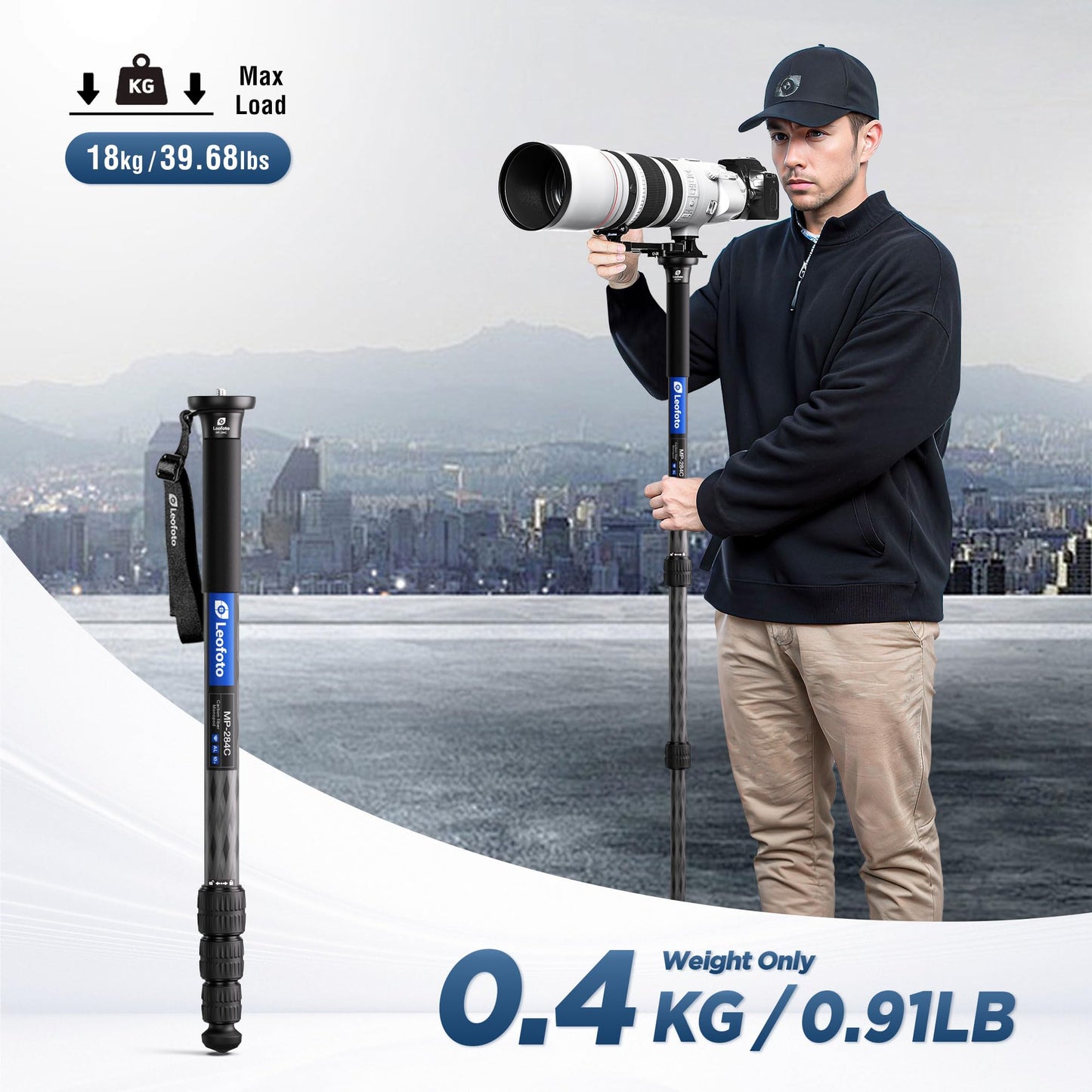 65" Lightweight Travel Carbon Fiber Monopod, 4 Section Professional Video Monopod with Wrist Strap for DSLR Mirrorless Camera, Max Load 18kg/39.68lb