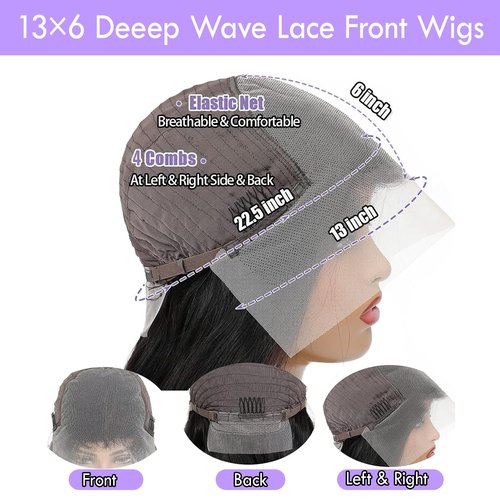 FMGBKCOT Deep Wave Lace Front Wigs Human Hair 200 Density 13x6 HD Lace Front Wigs Human Hair Pre Plucked Glueless Wigs Deep Curly Wig for Women 18 Inch