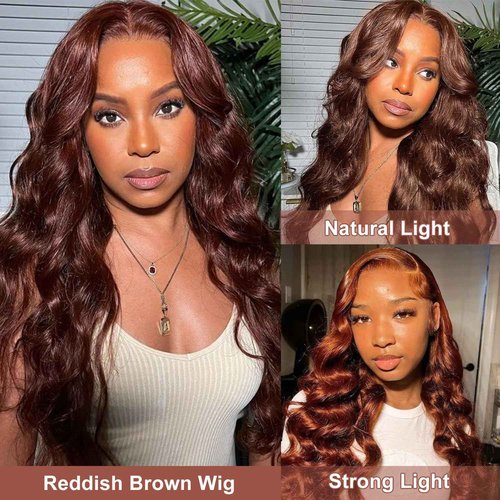 Royal Lady 28 Inch 13x6 Reddish Brown Lace Front Wigs Human Hair Pre Plucked Body Wave 13x6 HD Lace Frontal Wig for Women 220% Density Auburn Brown Colored Frontal Wigs Human Hair
