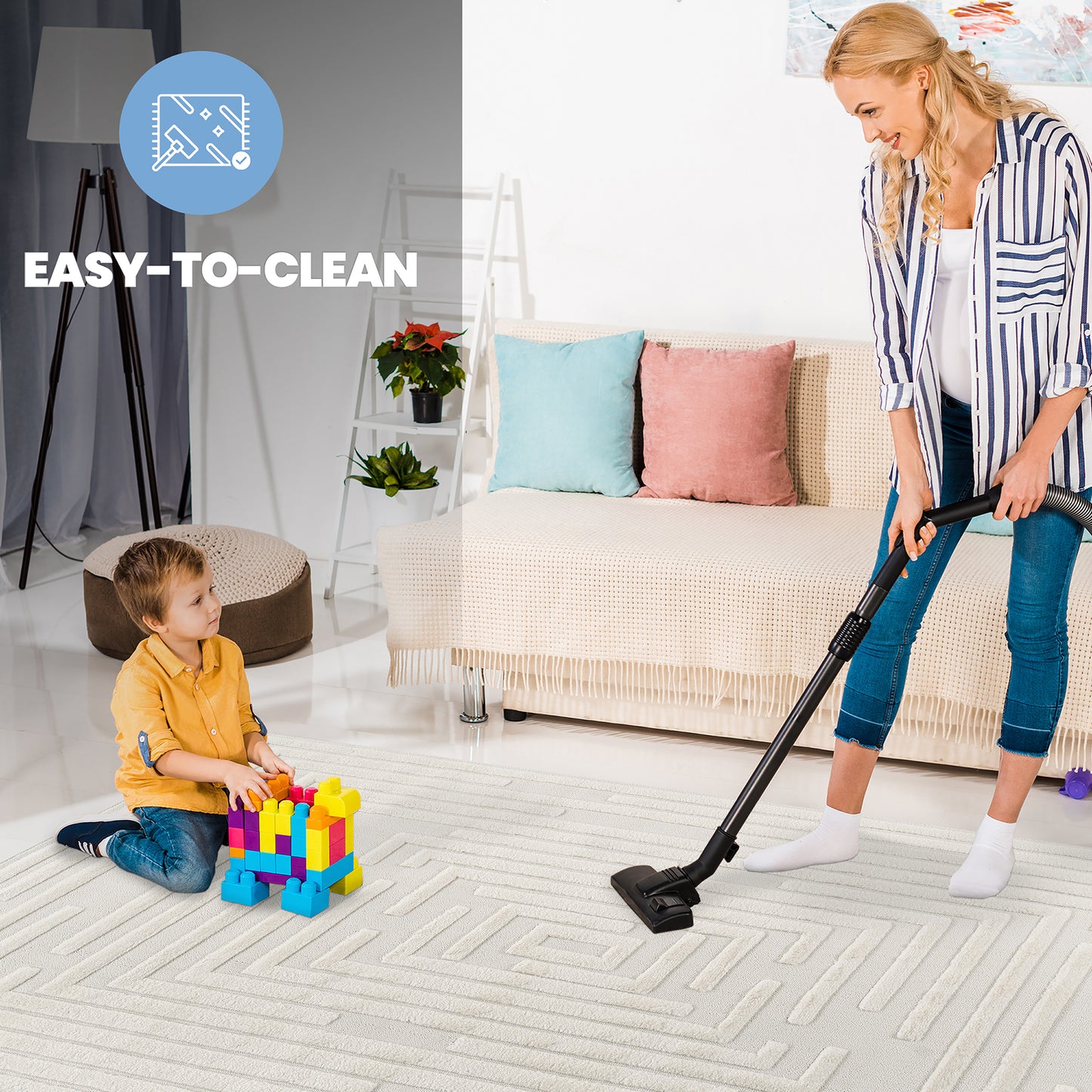 Step Collection High-Low Striped Cream Indoor Area Rug, 2'x3',
