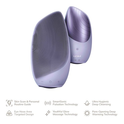 GESKE SmartAppGuided Sonic Thermo Facial Brush | 6 in 1 | Skin Cleansing | Cleansing Brush with Thermal Function | Electric Facial Massager