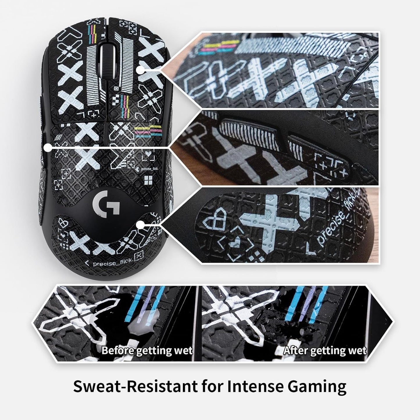 2-in-1 Mouse Grip Tape Anti Slip for Logitech G Pro X Superlight, Superlight 2 Wireless Gaming Mous Pre-Cut Gaming Mouse Skins, Self-Adhesive, Sweat-Resistant (White Set + Black Set)