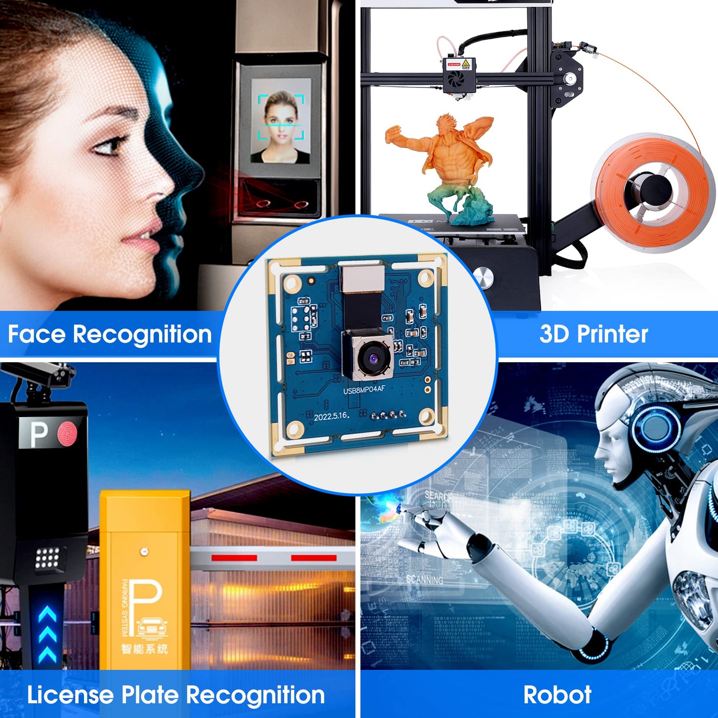 ALPCAM 8MP Autofocus USB Camera Module for Computer, IMX179 Mini UVC USB2.0 Webcam No Distortion Lightburn Camera for 3D Printer, 2448P Embedded Webcam for Windows, Linux, Android and Mac OS