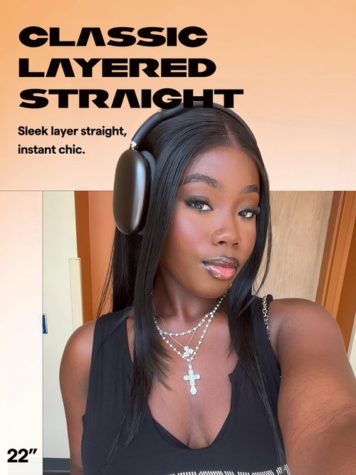 GORGIUS Black Straight Lace Front Wigs Pre Cut Glueless Layered Wig Middle Part Synthetic Frontal Wig with Natural Hairline 24 Inch