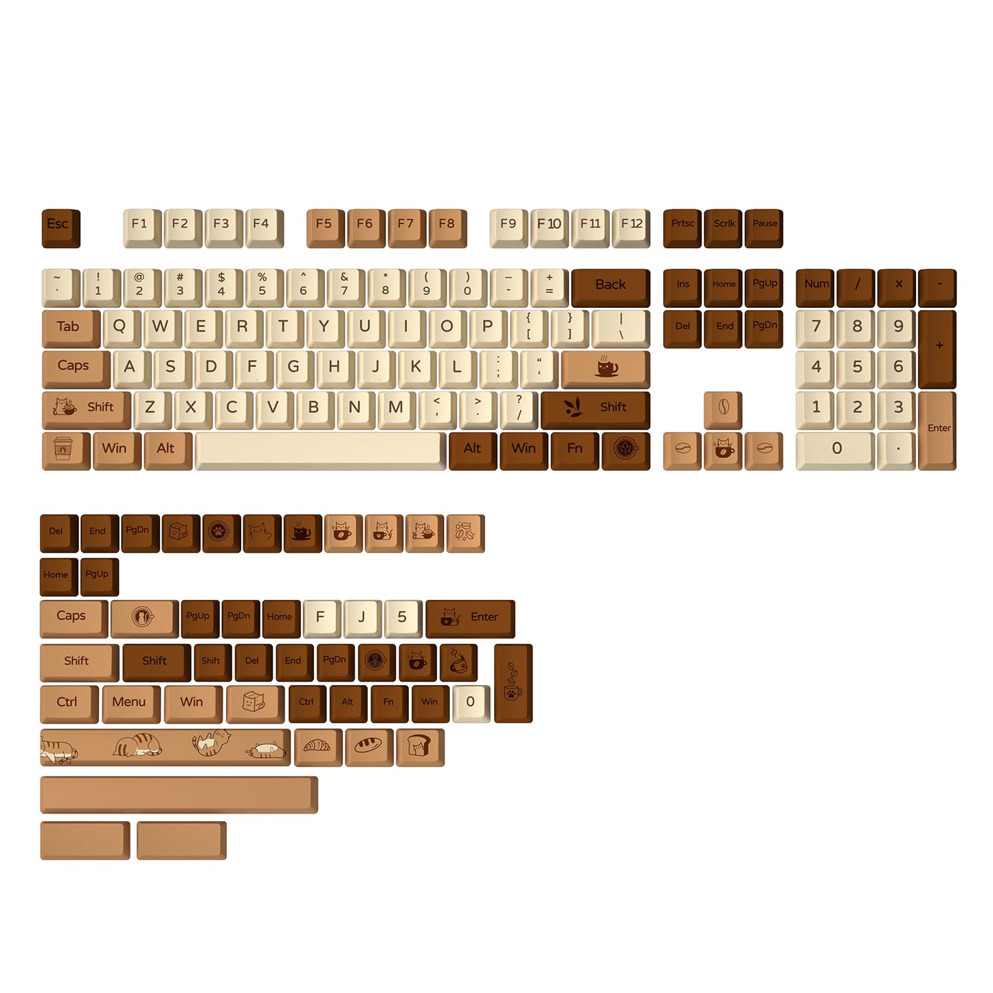 YUNZII X71 Transparent Mechanical Keyboard with Clear Keycaps(Crystal Ice Switch,Pink), Coffee Cat Dye Sub PBT Keycaps(Cherry Profile, Coffee Cat)