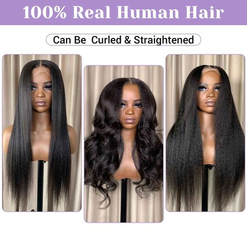 DSEKCAIN Yaki Straight Wig Human Hair 250 Density 5X5 Transparent HD Lace Closure Kinky Straight Human Hair Wig For Women18 inch
