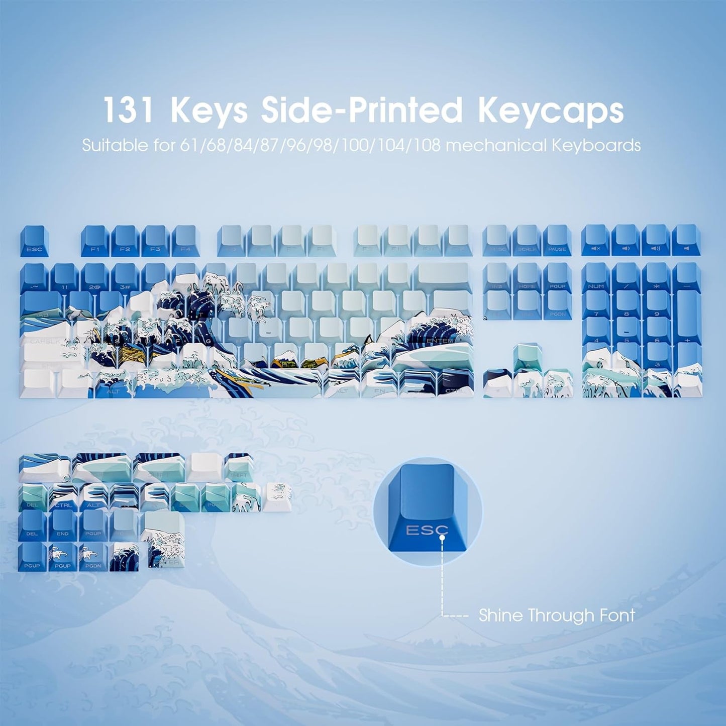 XVX PBT Keycaps - Shine Through Keycaps, Side Printed Custom Keycaps 75 Percent, Rose Garden Key Cap Set Dye Sub & Double Shot, 130 Keys Cherry Profile Keyboard Keycap for Mechanical Keyboard