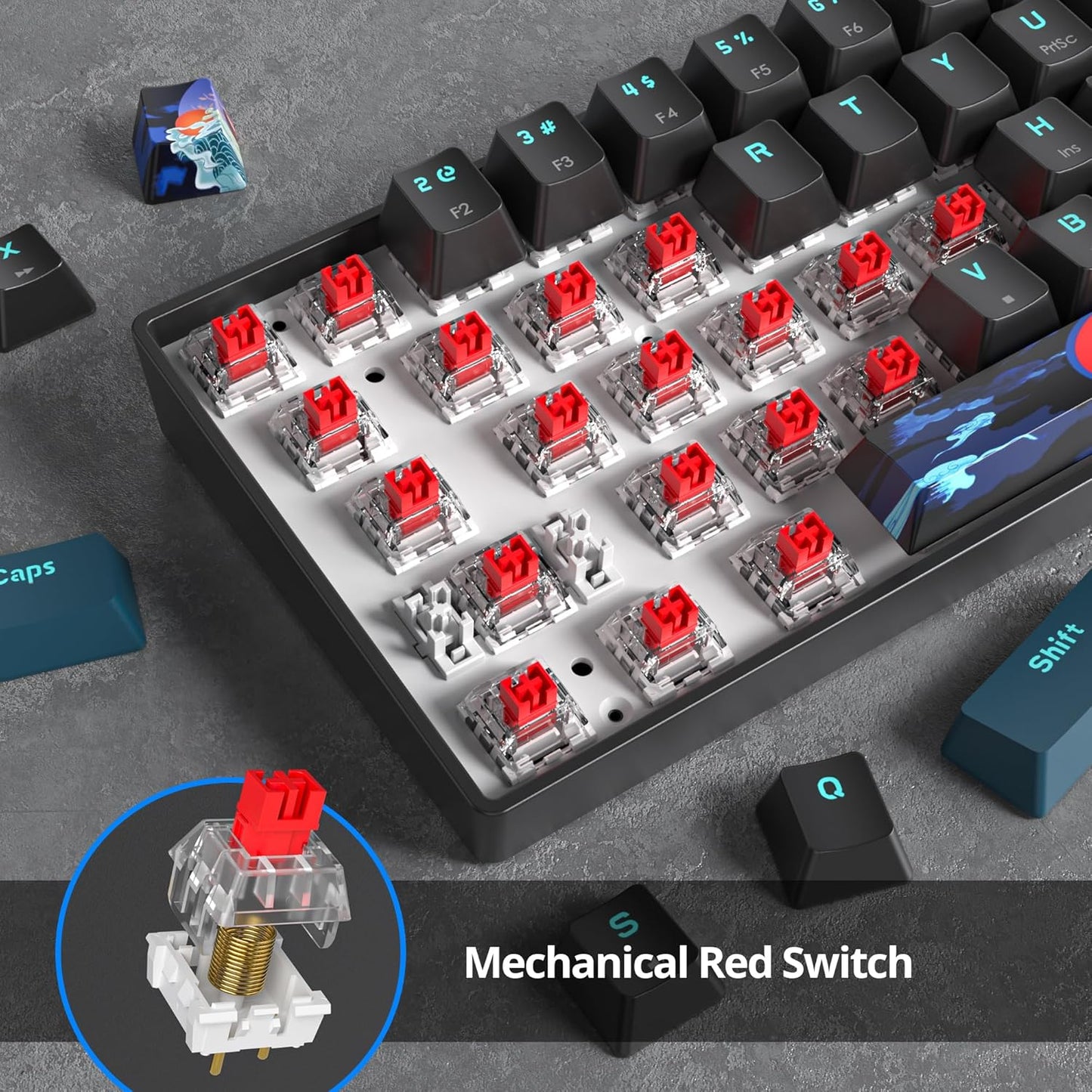 60 Percent Gaming Keyboard 60% Mechanical Keyboard LED Backlit Ultra Compact Wired Keyboard with Red Switch for Windows Laptop Gamer(61 Blue Samurai)