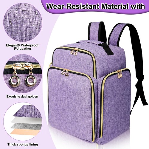 ahzske Nail Polish Organizer Backpack Holds 126 Bottles& Nail Lamp, Extra Large Nail Kit Supplies Organizer Bag with 3 Removable Cases, Portable Nail Organizers and Storage for Travel (Noble Purple)
