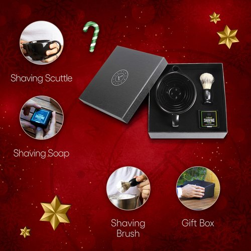 Savanna Shaving Scuttle Mug Kit - Shaving Bowl With Shave Soap, Shave Brush, Porcelain Scuttle Shaving Mug, Keeps Lather Hot, Creamy Lather, Hot Shave At Home Daily, Handmade Pottery, Great Gift