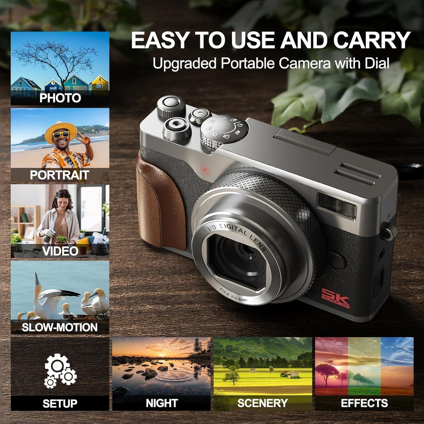 5K 64MP Digital Cameras for Photography,18X Zoom Anti-Shake Vlogging Camera for YouTube, Autofocus Digital Cameras with 32GB TF Card & 2 Batteries (Silver)