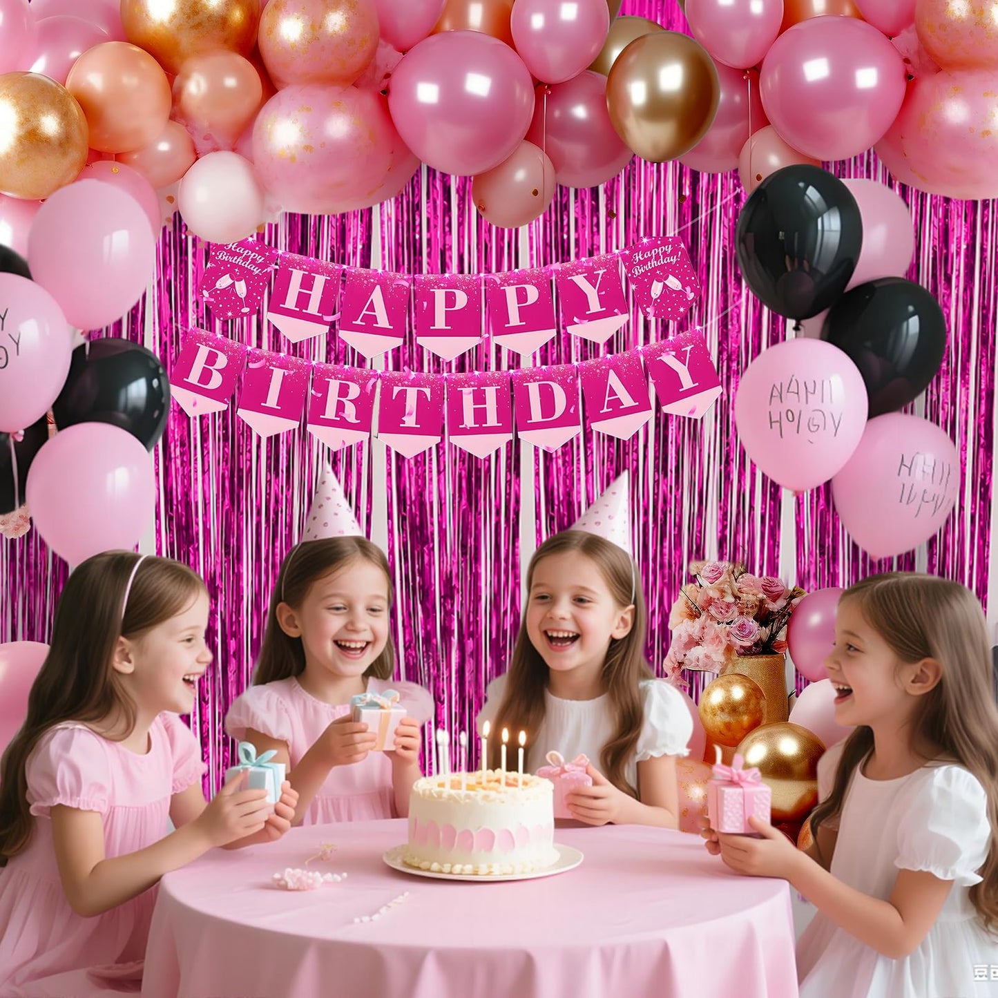 2 Pack Hot Pink Backdrop Party Decorations Tinsel Foil Fringe Curtain Backdrop Streamer Photo Booth for Wonmen Girl Pink Theme Princess Bachelorette Graduation Birthday Party Decorations