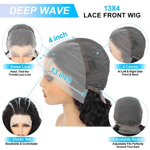 Keizanar Deep Wave Lace Front Wigs Human Hair Pre Plucked 13x4 HD Lace Frontal Wigs For Women Human Hair Glueless Deep Curly Lace Front Wig Human Hair with Baby Hair 180% Density (22 Inch)