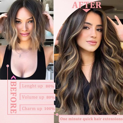 Clip in Hair Extensions Real Human Hair Clip in Extensions for Women Seamless Balayage Natural Black to Chestnut Brown Straight Remy 100% Human Clips ins Extension 8pcs Double Weft 20 inch 3.7oz/105g