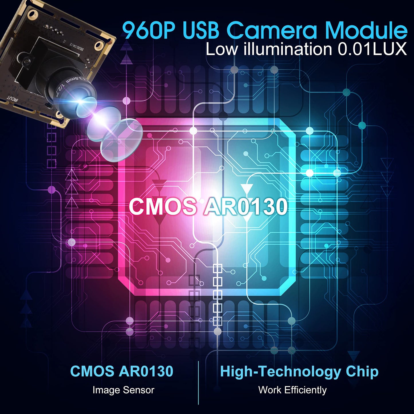 960P Low Light USB Camera Module for Computer Mini UVC USB2.0 Webcam Board 1.3megapixel 0.01Lux Low Illumination USB with Camera AR0130 3.6mm Lens PC Lightburn Camera for Raspberry Pi Laptop Opencv