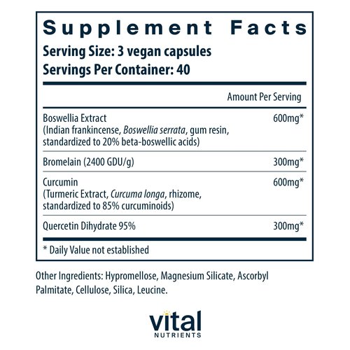 Vital Nutrients BCQ | Vegan Boswellia, Bromelain, Curcumin & Quercetin Supplement | Joint Support Supplement | Supports Sinus & Digestive Health | Gluten, Dairy, Soy Free | 120 Capsules