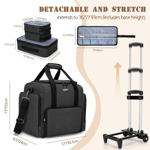 BAFASO Rolling Makeup Case with 3 Removable Pouches and 1 Makeup Brush Bag, Professional Makeup Train Case Cosmetic Bag with Detachable Dolly (Patented), Black