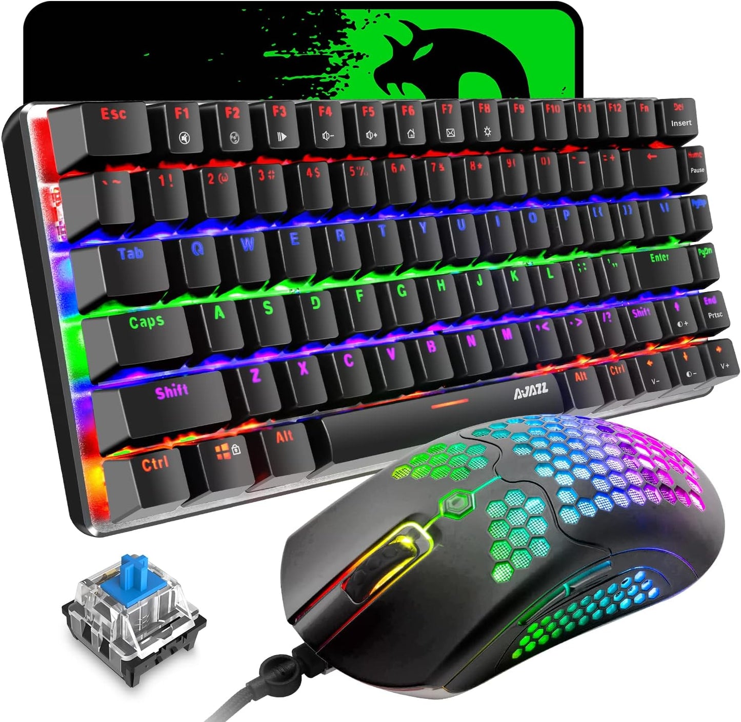 ZIYOU LANG Wired Gaming Keyboard and Mouse Combo,Blue LED Backlit Mechanical Keyboard,12K DPI RGB Ultralight Gaming Mouse,Gaming Mouse Pad for PC Gamer(Macaron Green)
