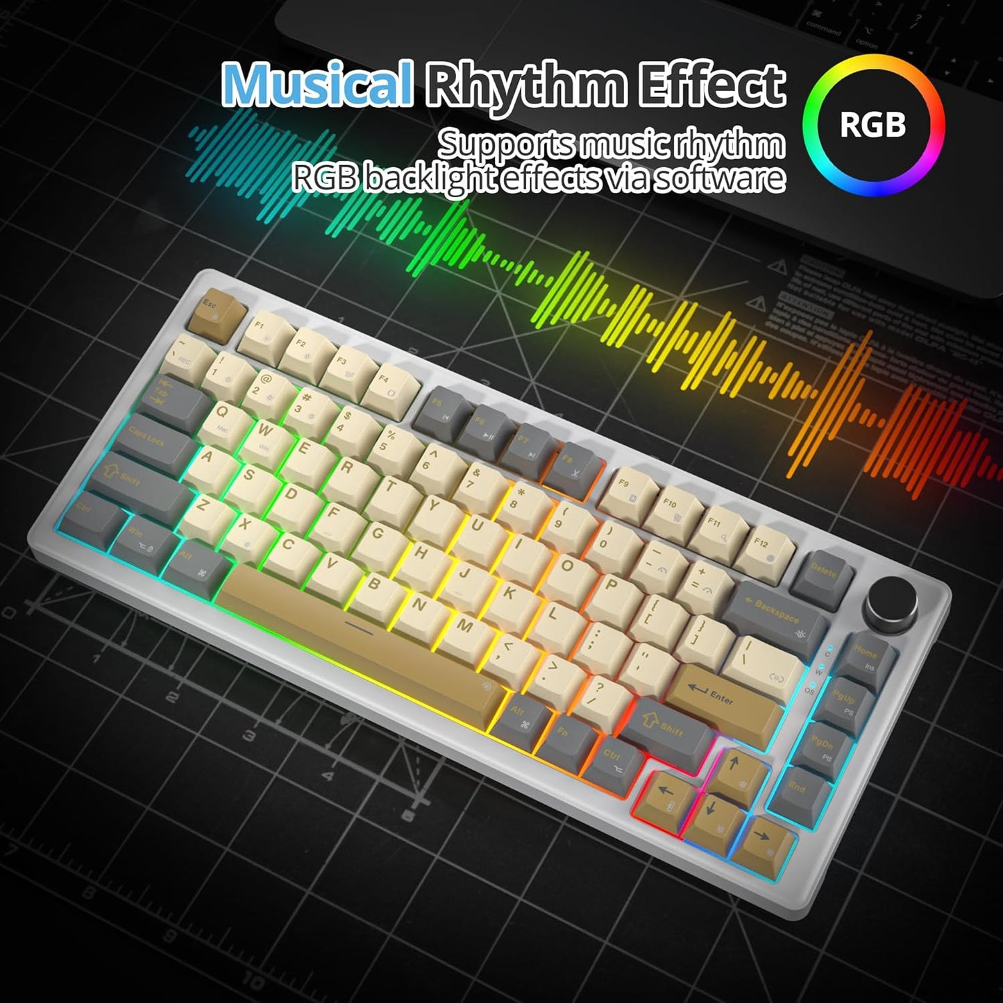 75% Mechanical Keyboard Gasket with Knob, Custom Wired Creamy Gaming Keyboard TKL 75 Percent Hot Swappable RGB Backlit, Pre-lubed Switch for Win/MAC PC Laptop(Salmon/White)