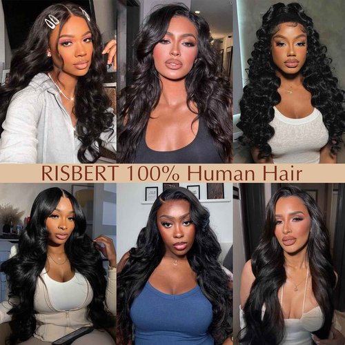 RISBERT 30 Inch 13x6 Lace Front Wigs Human Hair 200 Density Body Wave HD Lace Frontal Wigs Human Hair Pre Plucked with Baby hair Natural Color Glueless Wigs for Women