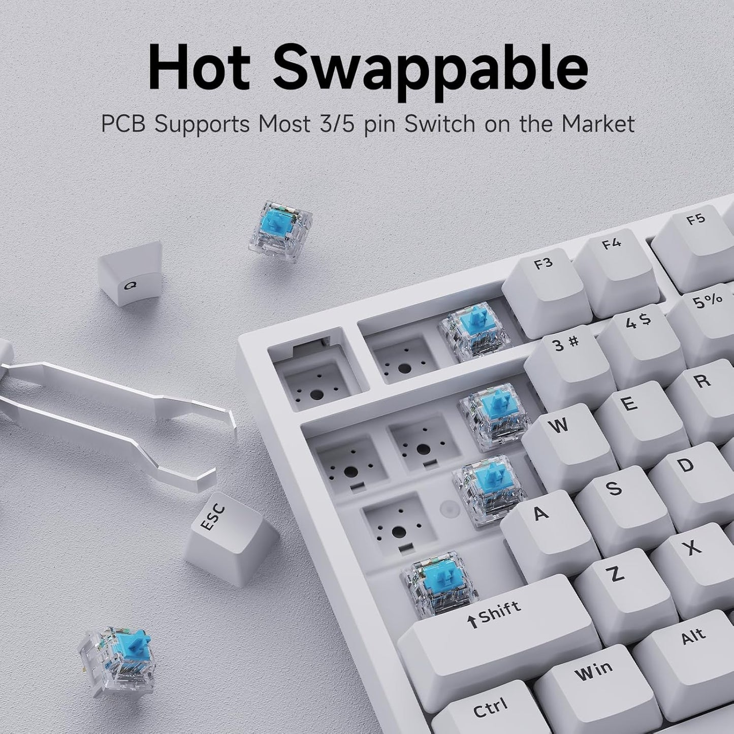 AJAZZ AK820 75% Wired RGB Gasket Mechanical Keyboard with Volume Knob, South Facing LED, Poron Foam, PBT Keycaps, Custom Programmable Hot-Swap Keyboard