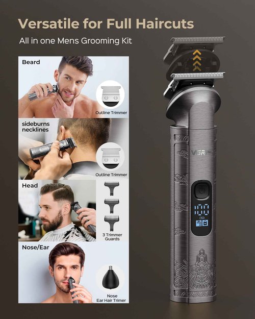 Vgrpro Hair Clippers & Trimmers Set for Men Professional, Waterproof Electric Razor Foil Shaver for Men Face Beard, Cordless for Hair Cutting, 4-Speed Setting, LED Battery Display, Barber or Home Use