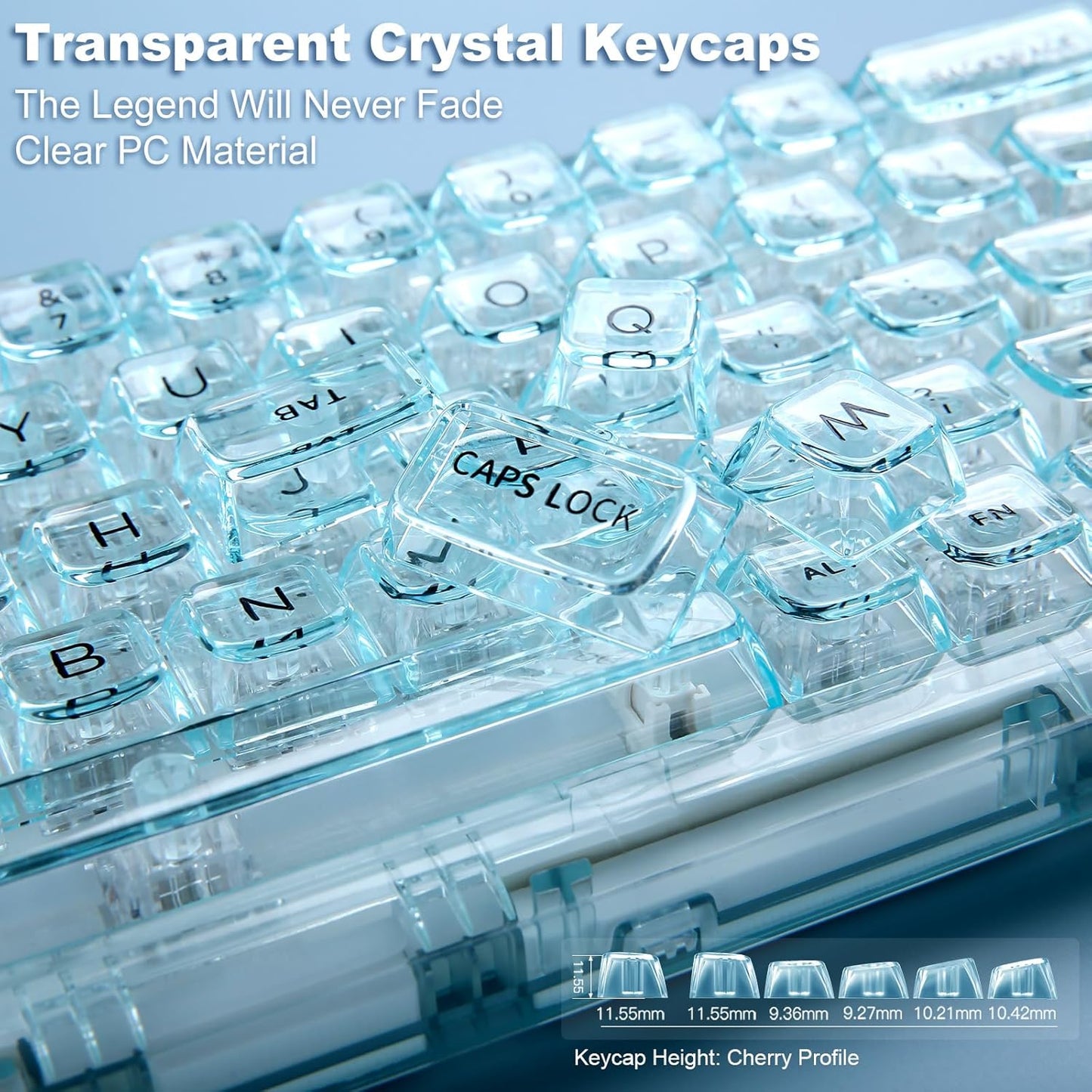 YUNZII X71 Wireless Hot Swappable Transparent Mechanical Keyboard with Clear Keycaps, 68% Layout, BT5.0/2.4G/USB-C Gasket Mount Wireless RGB Backlit for Windows/Mac(Crystal Ice Switch,White)