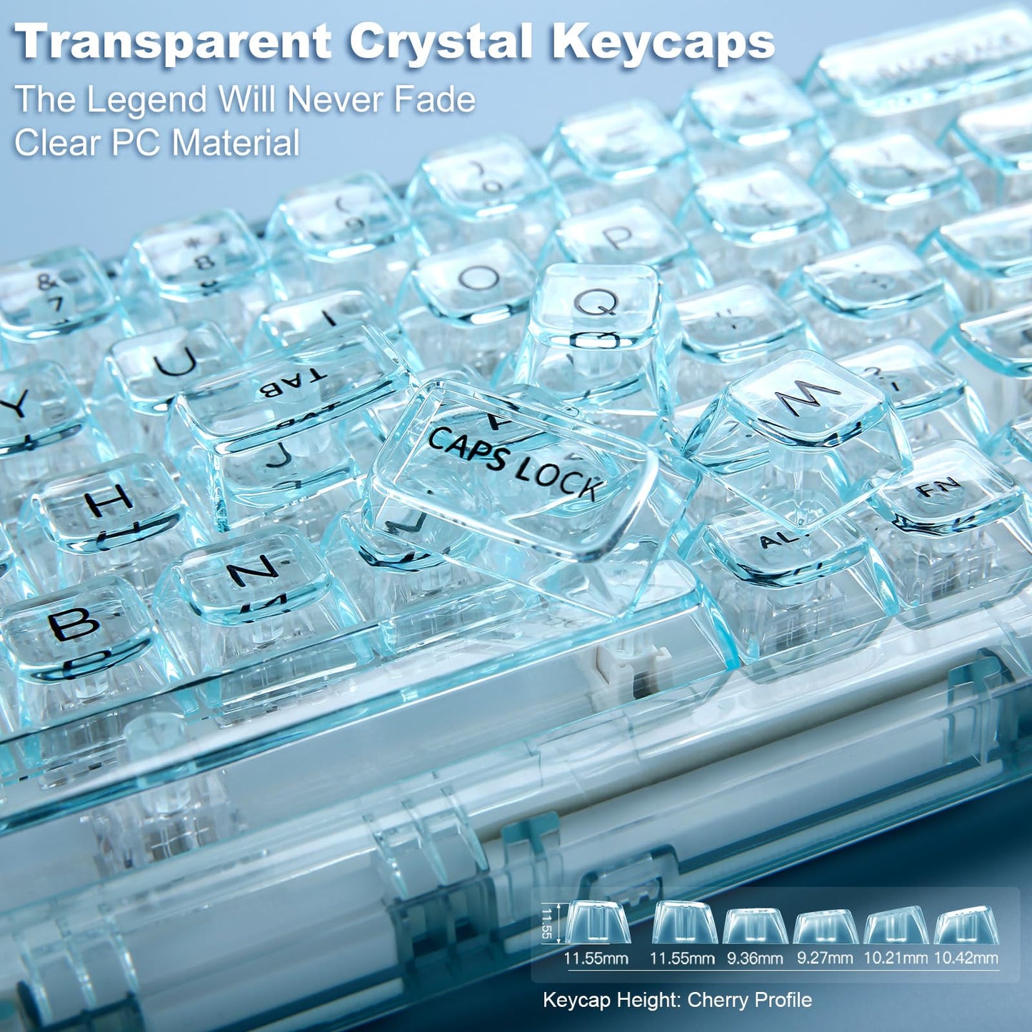 YUNZII X71 Wireless Hot Swappable Transparent Mechanical Keyboard with Clear Keycaps, 68% Layout, BT5.0/2.4G/USB-C Gasket Mount Wireless RGB Backlit for Windows/Mac(Crystal Ice Switch,Cyan)