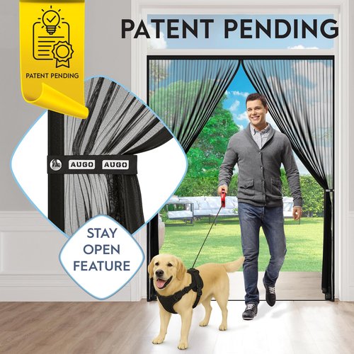 AUGO Magnetic Screen Door - Self Sealing, Heavy Duty, Hands Free Mesh Partition Keeps Bugs Out - Pet and Kid Friendly - Patent Pending Keep Open Feature - 74 Inch x 81 Inch