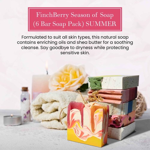 FinchBerry Season of Soap Gift Set - Handmade Seasonal Soaps - Cleanse & Moisturize with Olive, Shea Butter & Coconut Oil - Ideal for All Skin Types & SUMMER Gifting, Pack of 6 (4.5 oz Each)