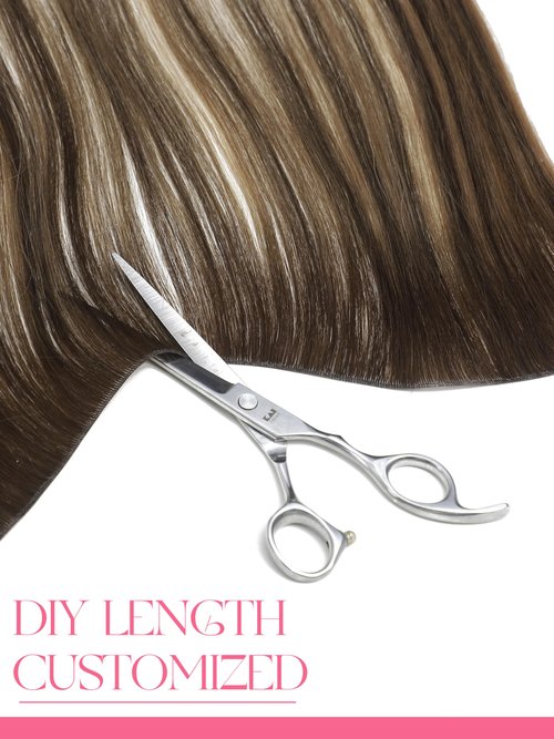 Sew in Hair Extensions Real Human Hair One Piece 22inch Genius Wefts Hair Extensions Human Hair Invisible Chestnut Brown Mixed Dark Brown with Dark Brown Roots Genius Weft Human Hair 60 Grams