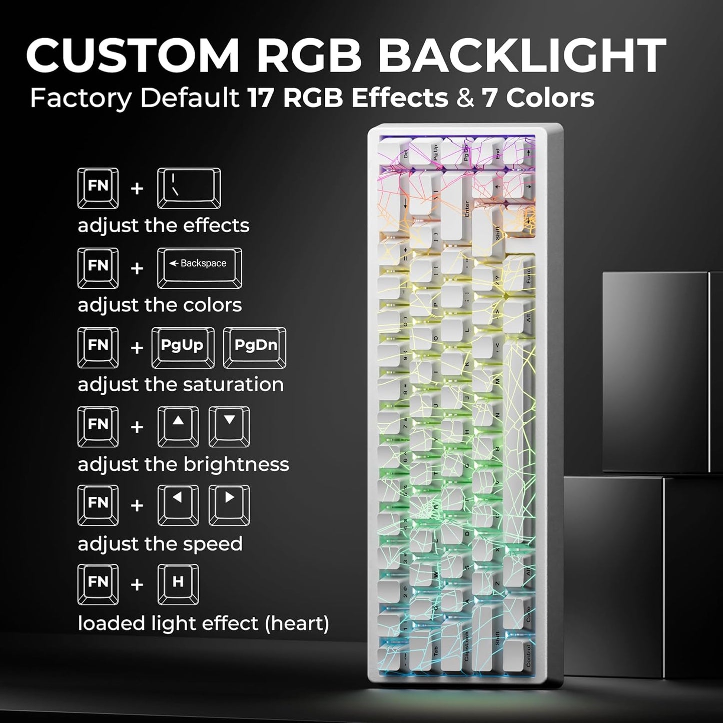XVX M67 Wireless 60% Percent Keyboard, QMK/VIA Topographic Gaming Keyboard, Tri-Mode Thocky Creamy Mechanical Key Board, Hot Swappable Gasket Mount RGB IMD Tech for Win/Mac, Miami Theme, White