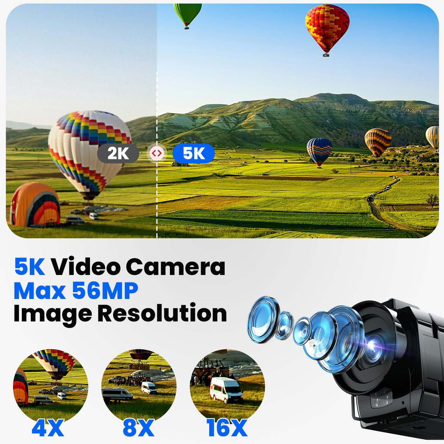 5K Camcorder Video Camera 56MP Vlogging Camera YouTube 16X Digital Zoom Webcam Anti-shake 3.0" 270° Rotation Touchscreen Dual Lens Cam corder with 64GB SD Card, 2 Batteries, Microphone, Remote, Tripod