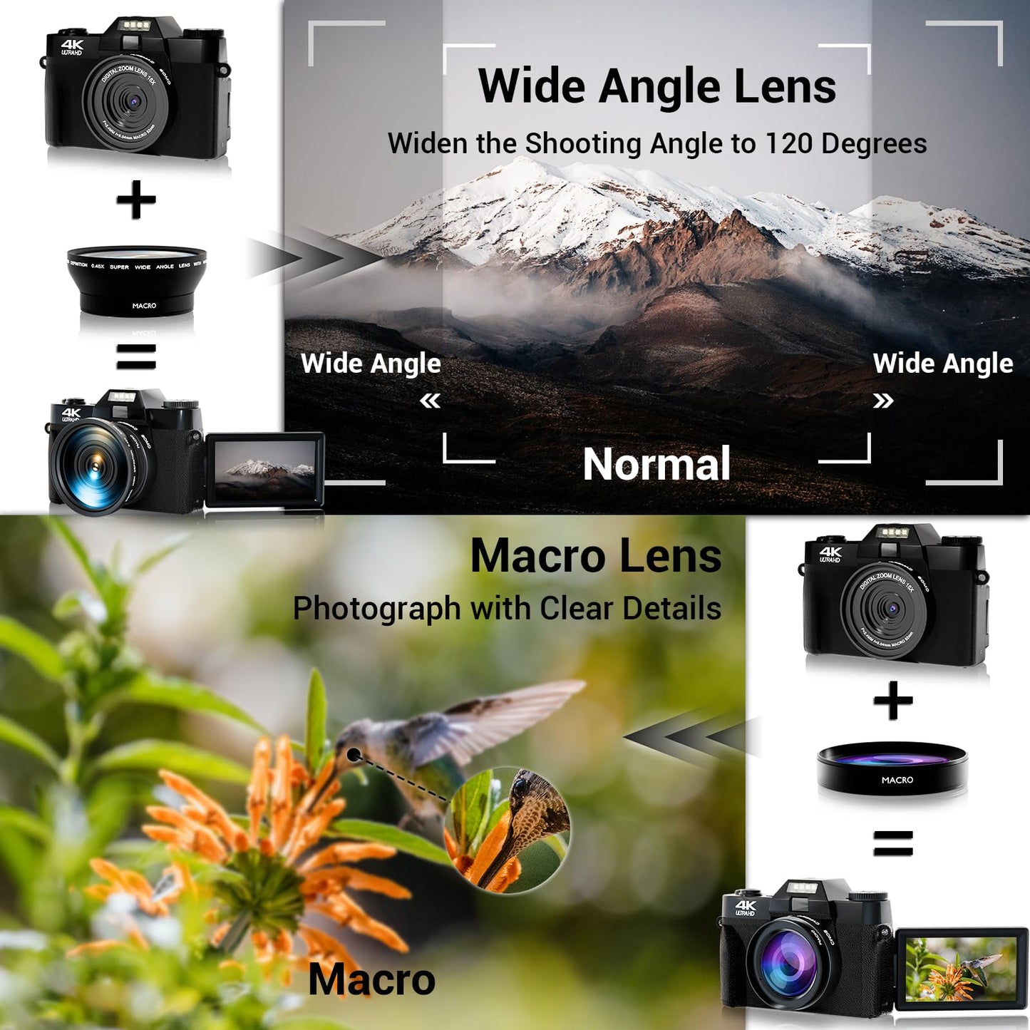 4K Digital Camera for Photography, 75MP WiFi Vlogging Video Camera for YouTube with 3'' 180°Flip Screen, 64GB SD Card, 16x Digital Zoom, 2 Batteries, Point and Shoot Digital Camera for Beginner Black