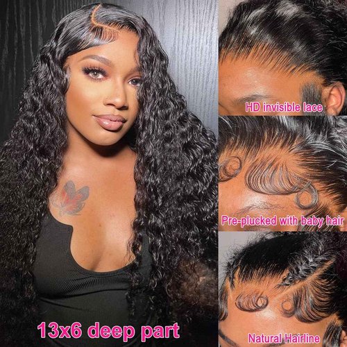 AskWish 30 Inch Lace Front Wig Human Hair 220% Density 13x6 Lace Front Wigs Human Hair Pre Plucked Deep Wave Lace Front Wigs Human Hair Transparent HD Lace Front Wigs for Black Women