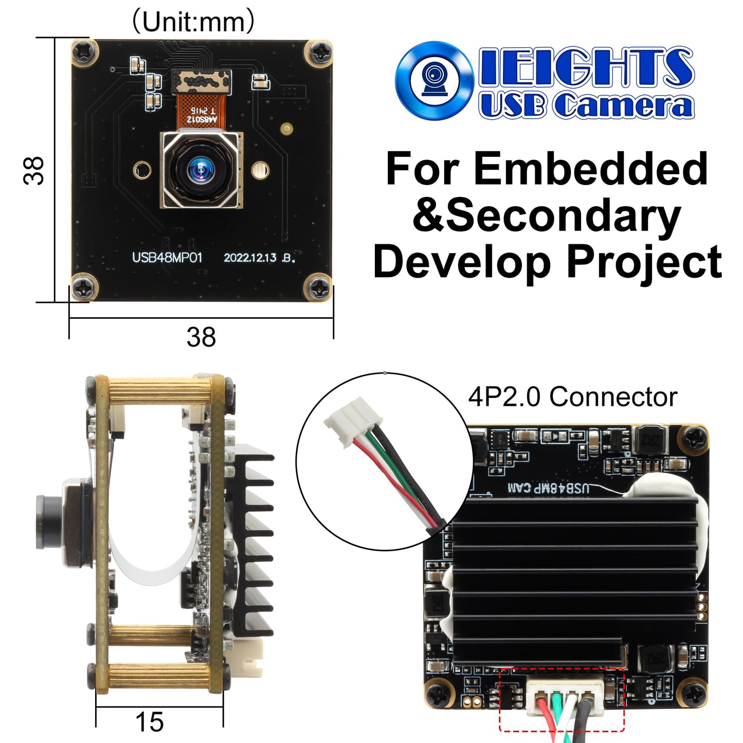 48MP Wide Angle USB Camera Module 200ms Fast Autofocus Webcam Board 100degree No Distortion Lens PC Camera Mini UVC USB2.0 Backup Cam UHD Second Webcamera 6000P Lightburn_Cam for Laser Engraver