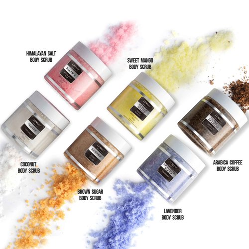 Body Scrub, Birthday Gifts for Women & Men, 6pc Exfoliating Body, Face, Hand Foot Scrub, Himalayan Salt, Brown Sugar, Coconut, Arabica Coffee, Acne Stretch Marks & Cellulite Remover, Essential Oils