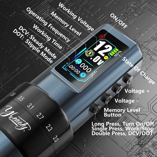 Tattoo Gun Kit for Professionals, Wireless Tattoo Pen Machine Set with 7 Strokes Length, 2pcs 1,600 mAh Battery for Artists Tattoos Supply (black-machine)