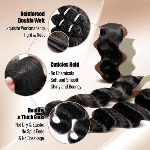 Lynch 15A Body Wave Bundles Human Hair, 24 Inch Real 100% Unprocessed Raw Cambodian Hair 1 Bundle, Plush Thick Cambodian Virgin Hair 105 Gram Per Bundle Natural Black For Woman