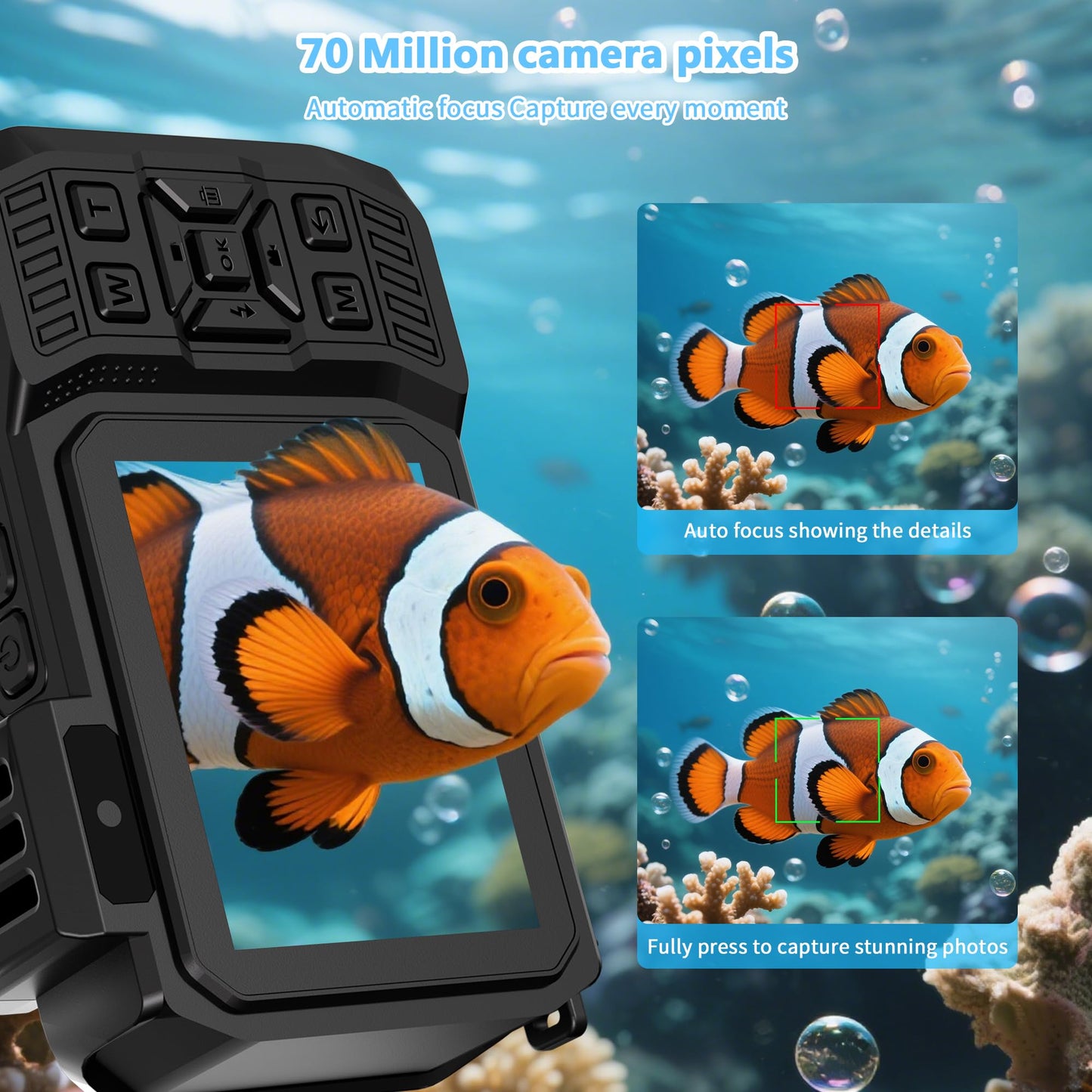 8K Waterproof Digital Camera Snorkeling: 70MP 33FT Compact Rugged Underwater Camera - HD Dual-Screen with 18X Zoom Selfie 64GB Card & 2500 mAh Battery for Outdoor Scuba Diving Fishing Swimming Orange
