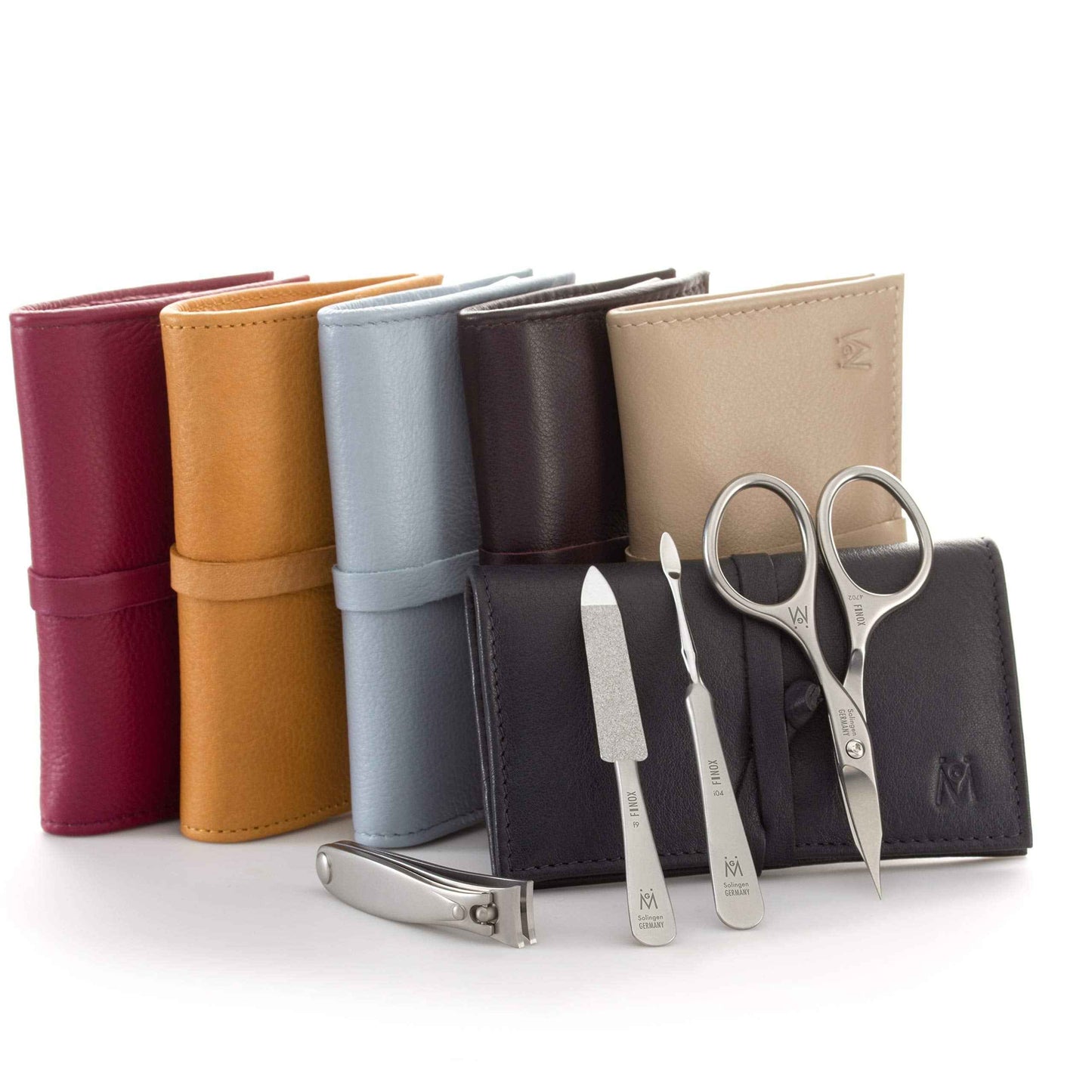 GERMANIKURE 4pc Manicure Set in Yellow Leather Case - Made in Solingen Germany, FINOX Stainless Steel Tools – Professional Quality Compact Nail Grooming Kit